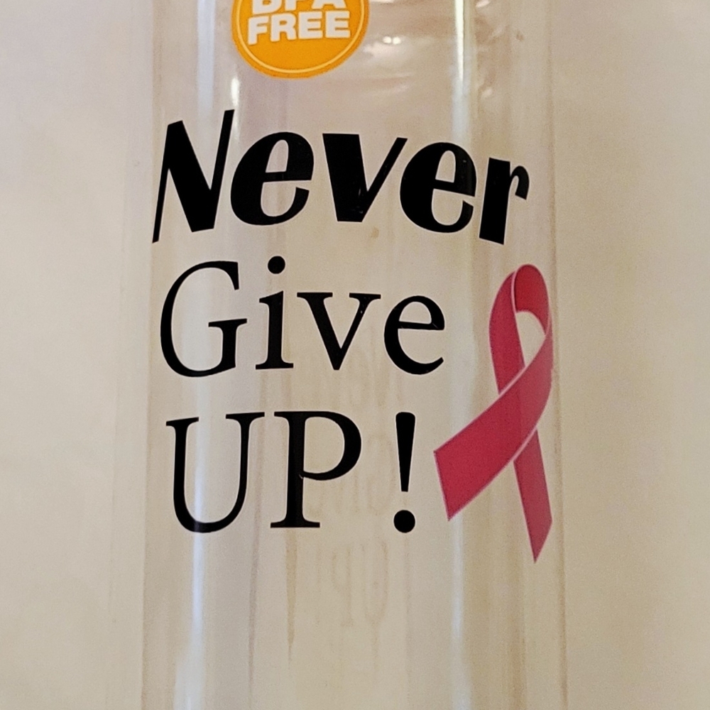 Motivational Water Bottle with Pink Ribbon